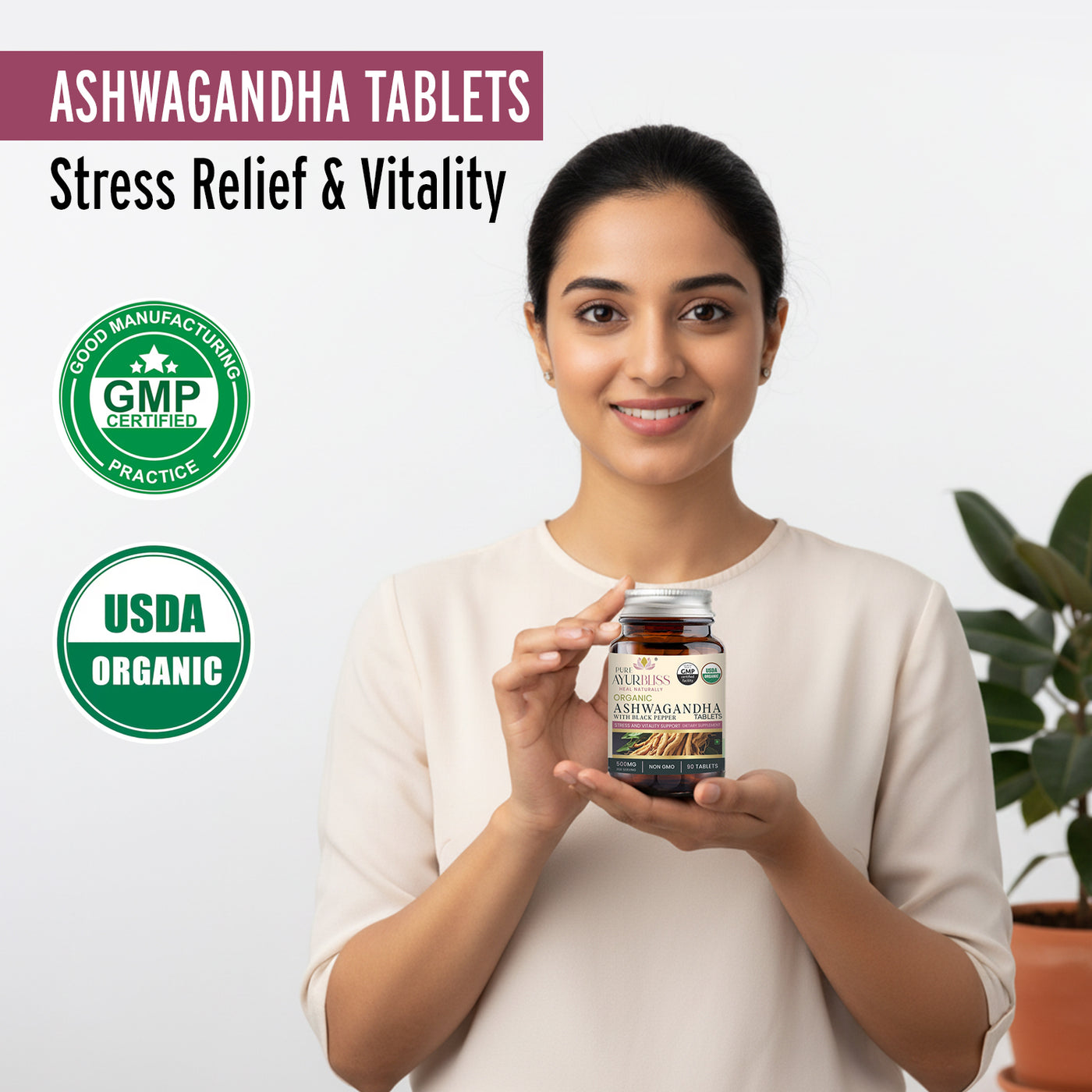 Organic Ashwagandha Tablets with Black Pepper
