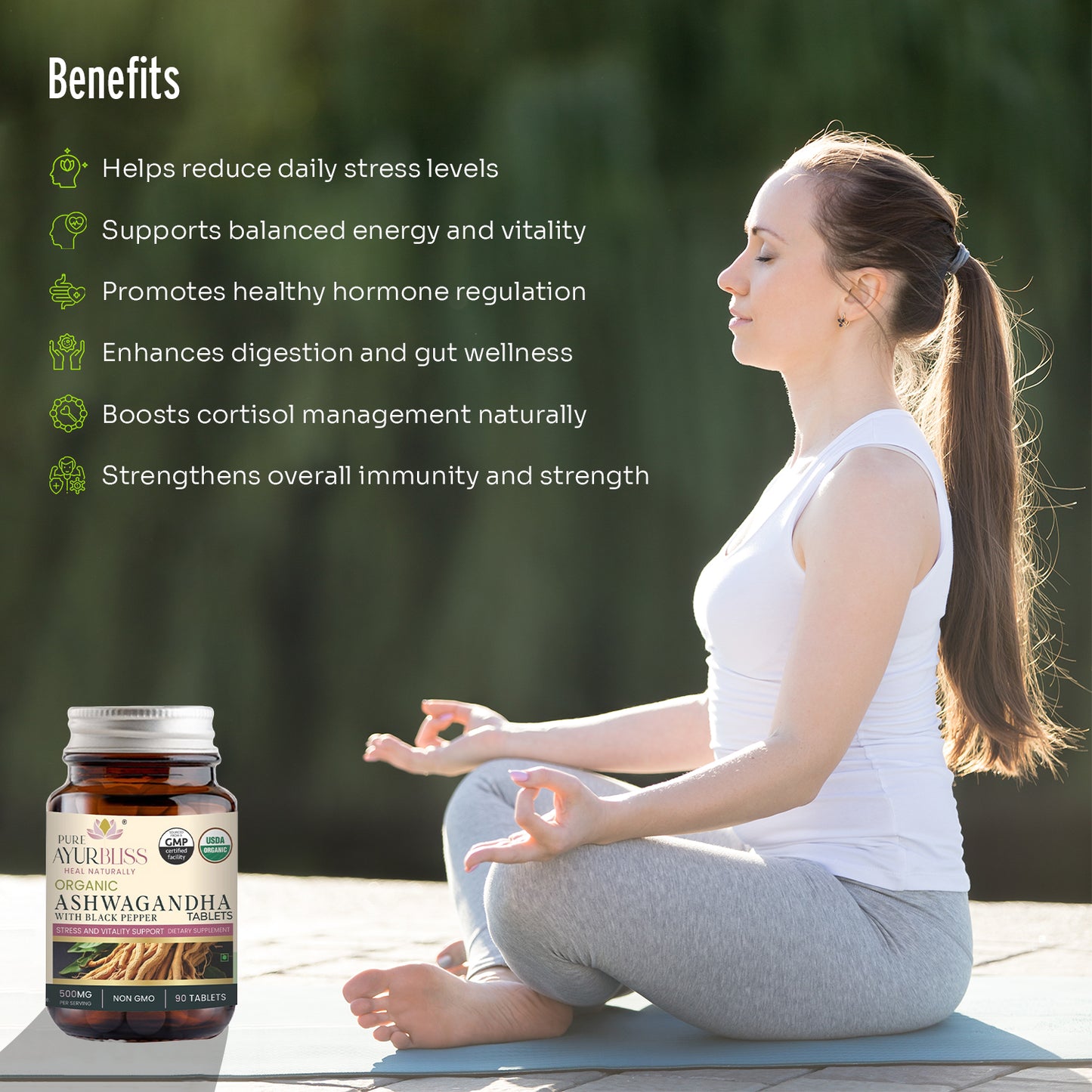 ORGANIC Ashwagandha Tablets with ORGANIC Blackpepper - 500 mg -USDA Certified, NON GMO, VEGAN