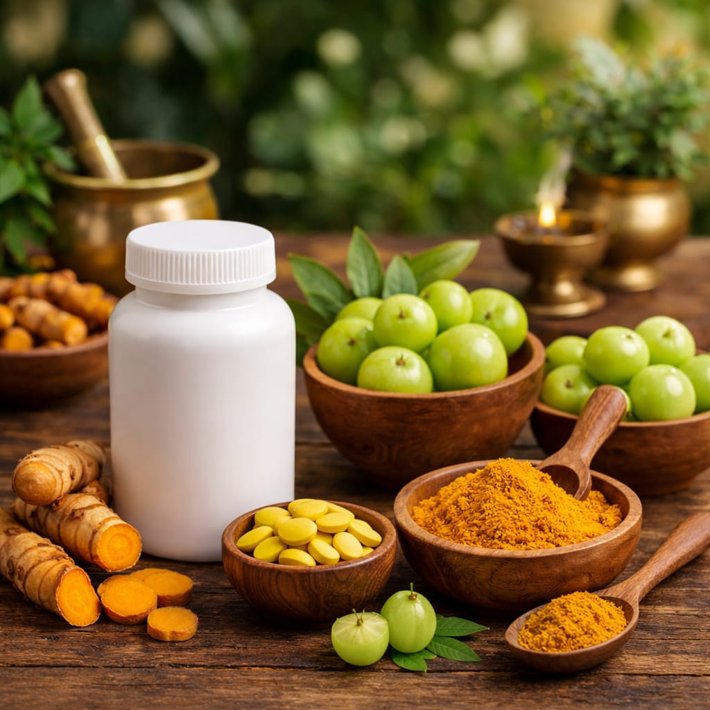 Ayurvedic Immunity Booster: Amla and Turmeric Tablets and Powder for Good Health