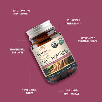 ORGANIC Ashwagandha Tablets with ORGANIC Blackpepper - 500 mg -USDA Certified, NON GMO, VEGAN